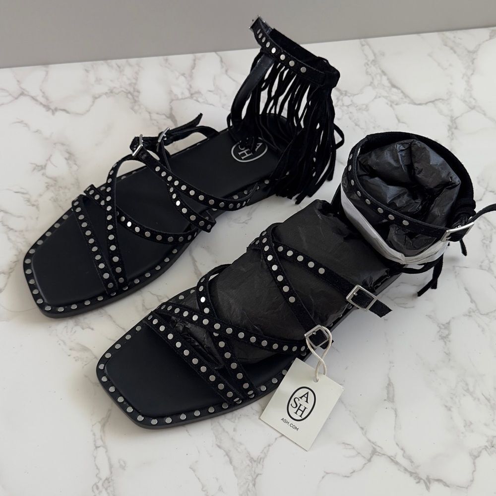 ⭕️ Ash Moon Black Studded Sandals with Edgy Design Suede 39 9 - Picture 6 of 7